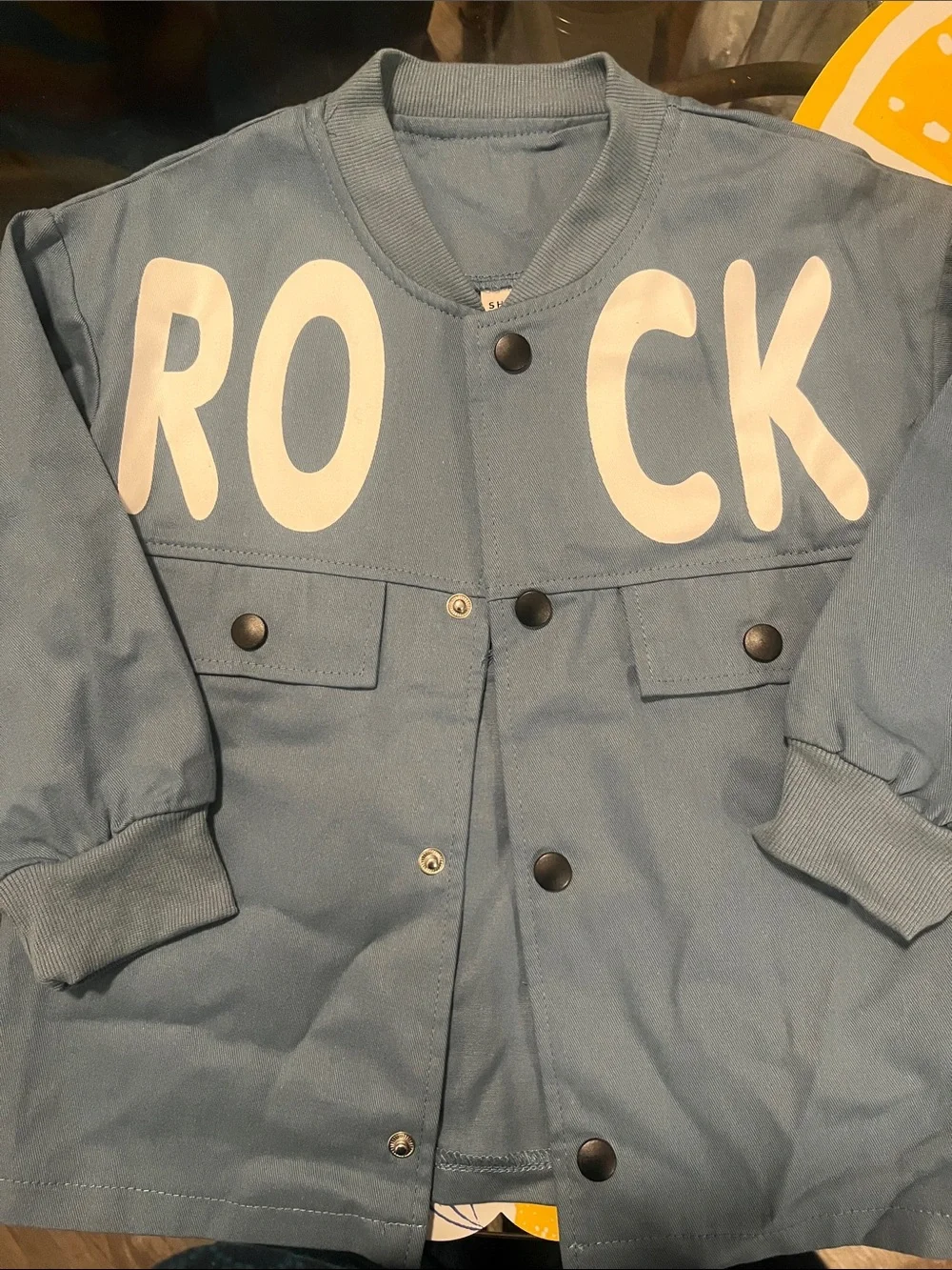 SHEIN Light Blue 'ROCK' Snap-Front Jacket